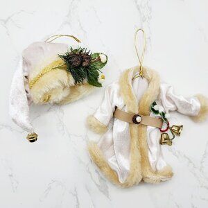 Santa Elf Christmas Tree Ornaments Silver Robe Hat Fur Lined bells Decorations
